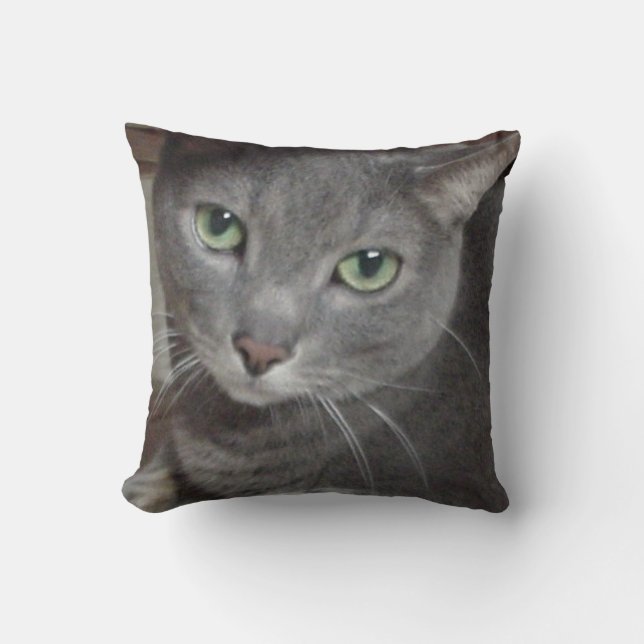 Russian Blue Gray Cat Throw Pillow (Front)