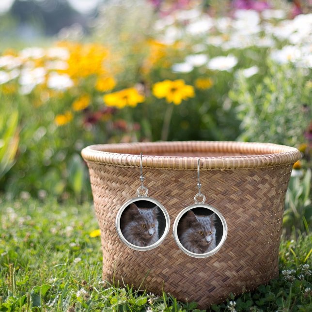 Russian Blue Gray Nebelung Cat Breed Kitten Earrings (Creator Uploaded)