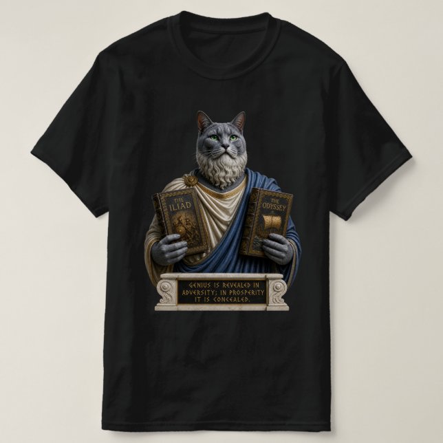 Russian Blue Homer Cat T-Shirt (Design Front)
