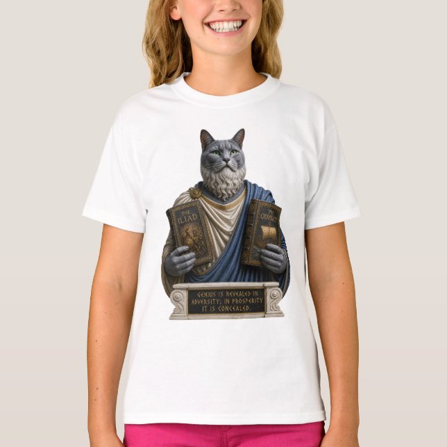 Russian Blue Homer Cat T-Shirt (Front)
