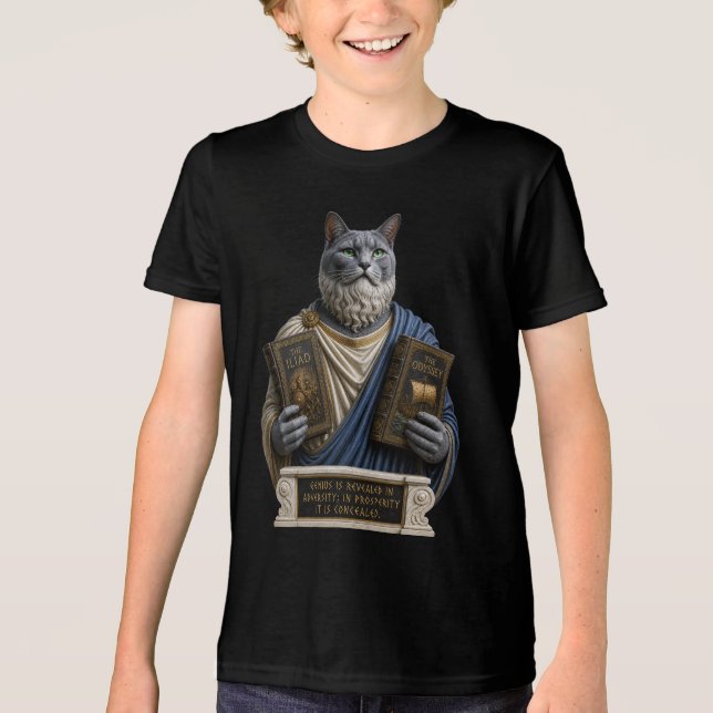 Russian Blue Homer Cat Tri-Blend Shirt (Front)