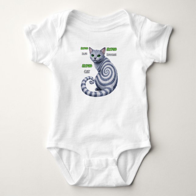 Russian Blue Hypno Cat Baby Bodysuit (Front)