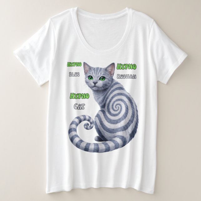 Russian Blue Hypno Cat Plus Size T-Shirt (Design Front)