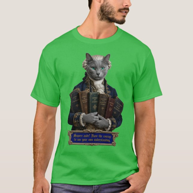Russian Blue Immanuel Kant Cat T-Shirt (Front)