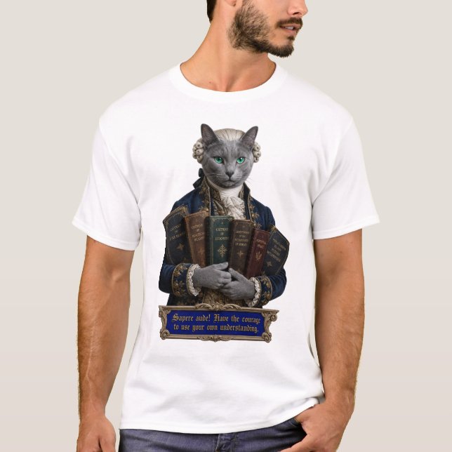 Russian Blue Immanuel Kant Cat T-Shirt (Front)