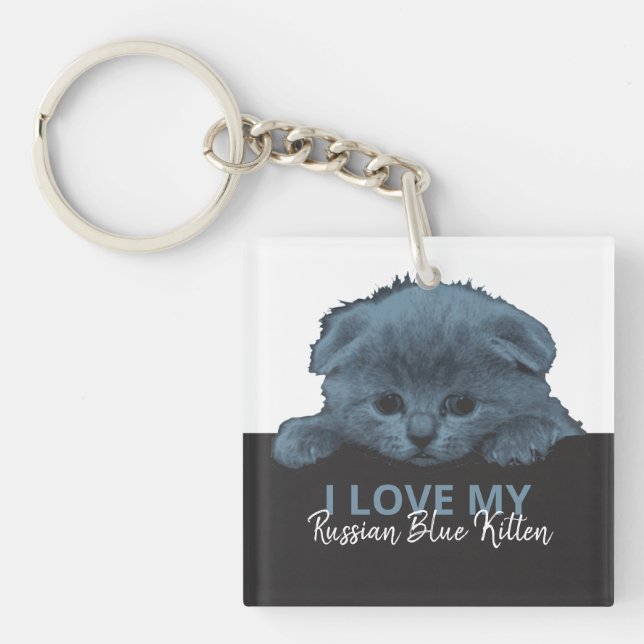 Russian Blue Kitten Keychain (Front)