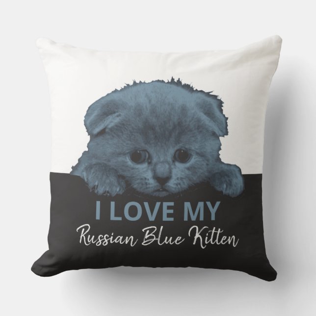 Russian Blue Kitten Throw Pillow (Front)