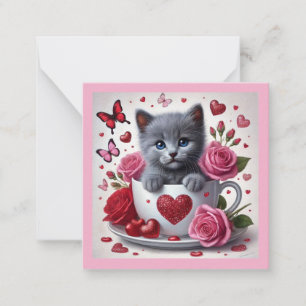 Russian Blue Kitten Valentine's Day Classroom Note Card