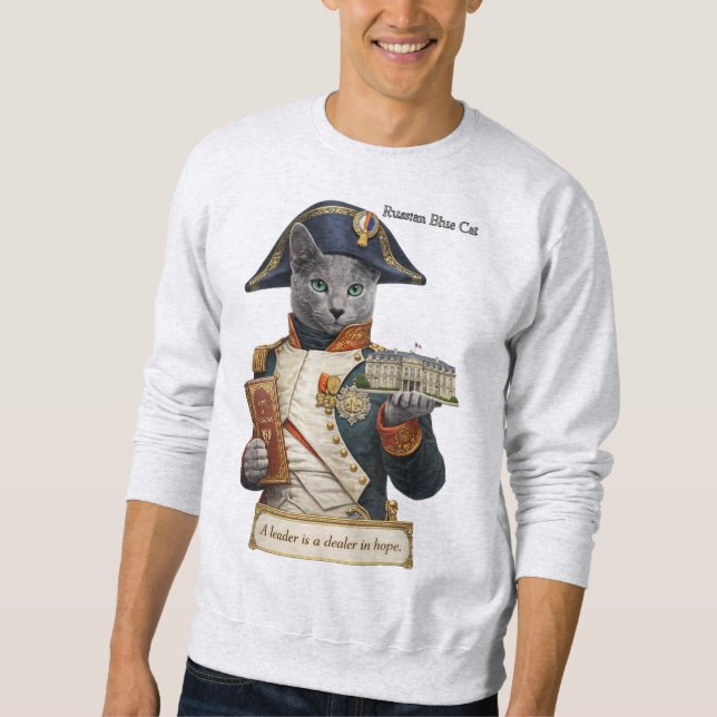 Russian Blue Napoleon Bonaparte Cat Sweatshirt (Front)