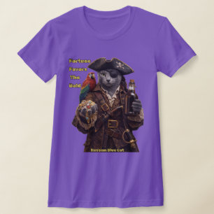 Russian Blue Pirate Cat – Fortune Favors The Bold T-Shirt