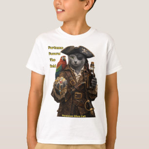 Russian Blue Pirate Cat – Fortune Favors The Bold T-Shirt