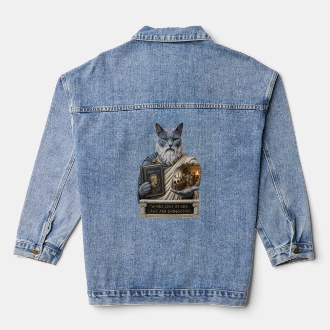 Russian Blue Plato Cat Denim Jacket (Back)