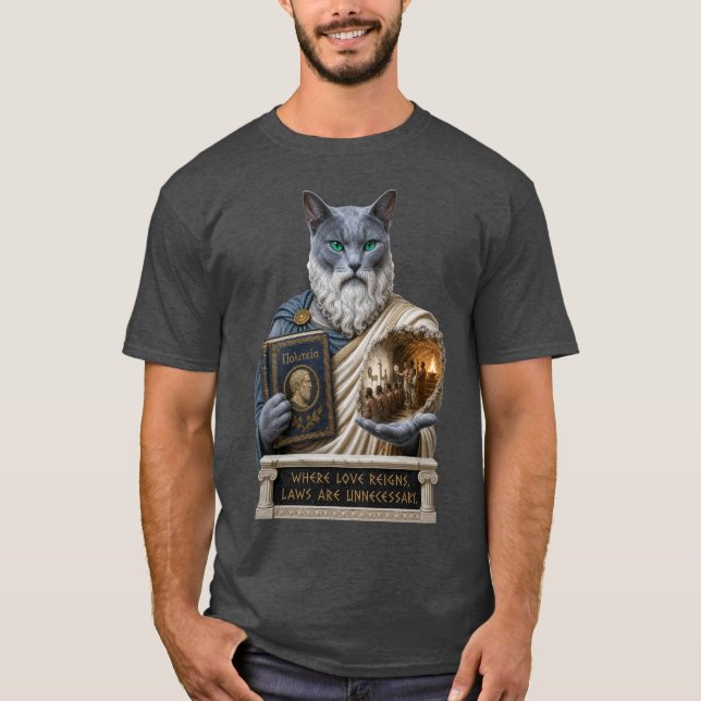 Russian Blue Plato Cat T-Shirt (Front)