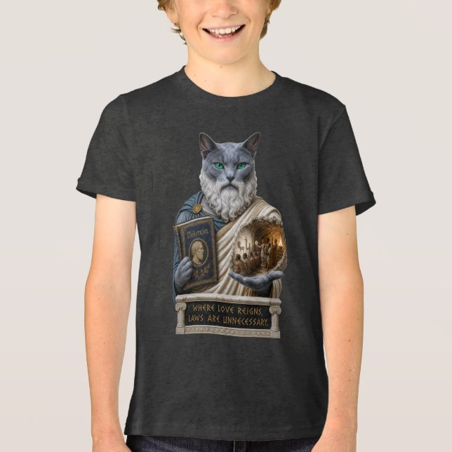 Russian Blue Plato Cat Tri-Blend Shirt (Front)
