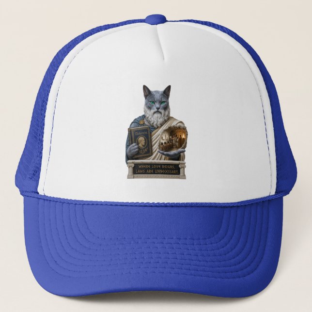 Russian Blue Plato Cat Trucker Hat (Front)