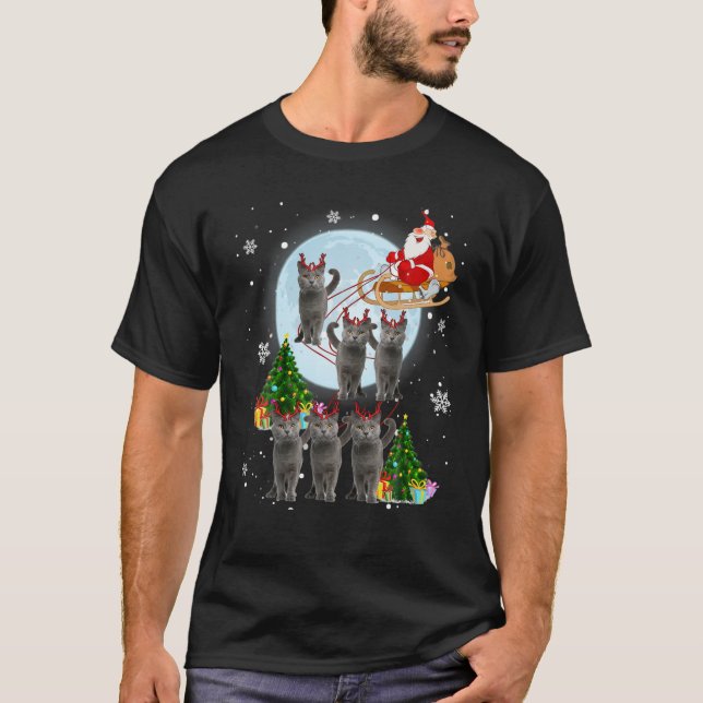 Russian Blue Reindeer Christmas Russian Blue Cat L T-Shirt (Front)