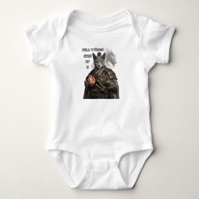 Russian Blue Samurai Cat Baby Bodysuit (Front)