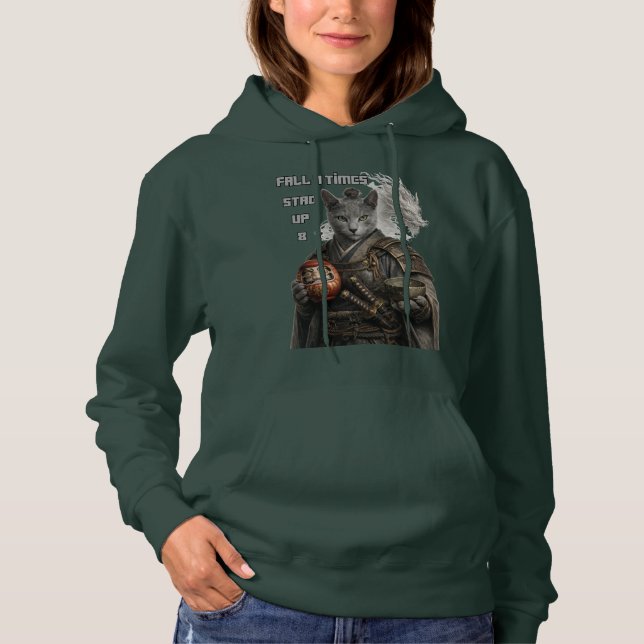 Russian Blue Samurai Cat Hoodie (Front)
