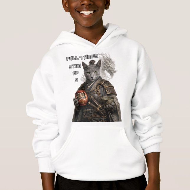 Russian Blue Samurai Cat Hoodie (Front)