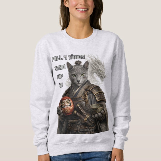 Russian Blue Samurai Cat Sweatshirt (Front)