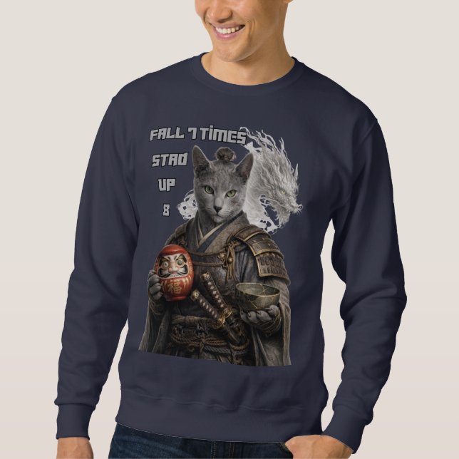 Russian Blue Samurai Cat Sweatshirt (Front)