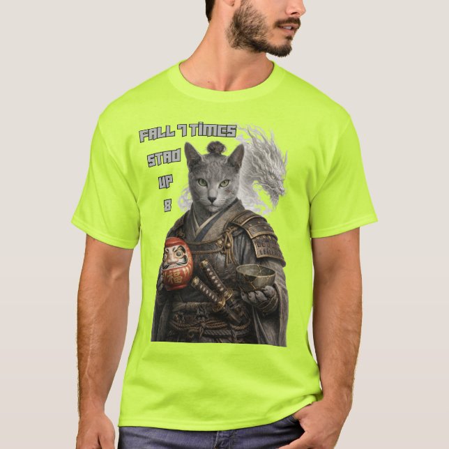 Russian Blue Samurai Cat T-Shirt (Front)