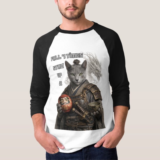 Russian Blue Samurai Cat T-Shirt (Front)