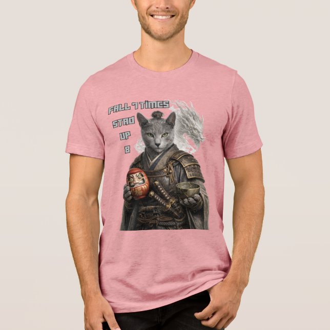 Russian Blue Samurai Cat Tri-Blend Shirt (Front)