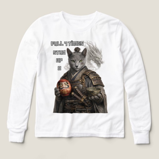 Russian Blue Samurai Cat Tri-Blend Shirts (Design Front)