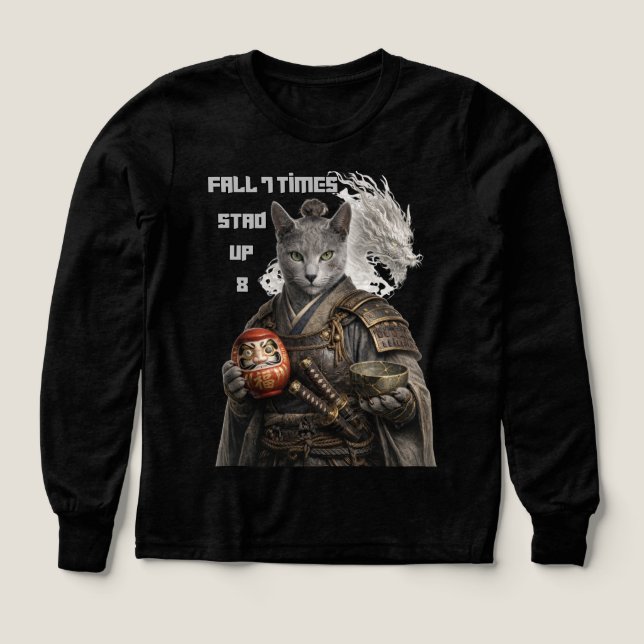 Russian Blue Samurai Cat Tri-Blend Shirts (Design Front)