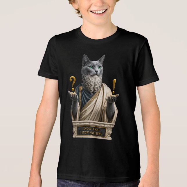 Russian Blue Socrates Cat Tri-Blend Shirt (Front)