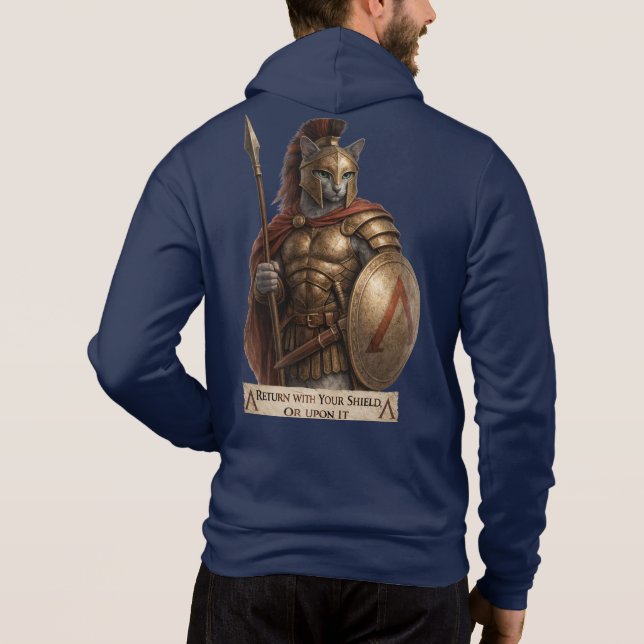 Russian Blue Spartan Cat Hoodie (Back)