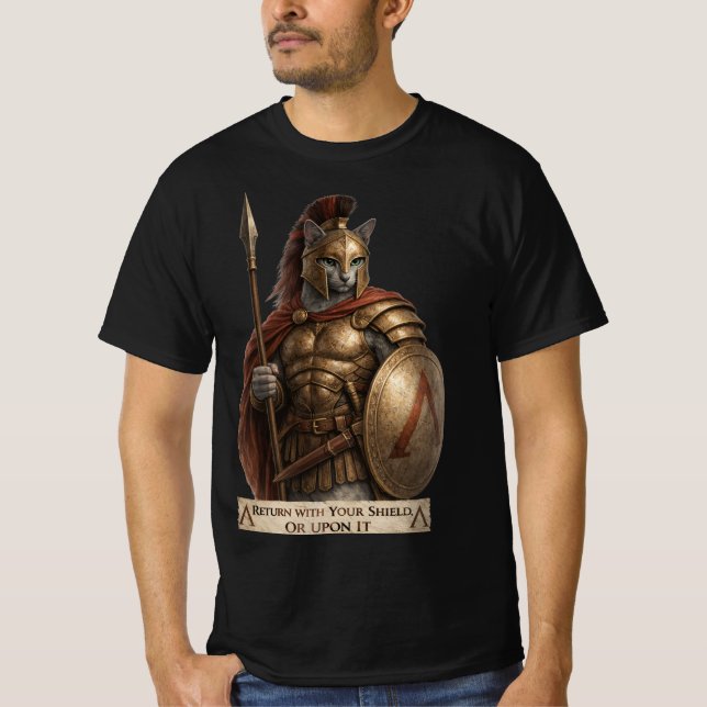 Russian Blue Spartan Cat T-Shirt (Front)