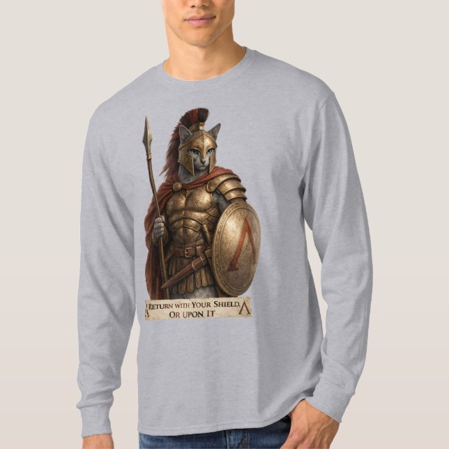 Russian Blue Spartan Cat T-Shirt (Front)