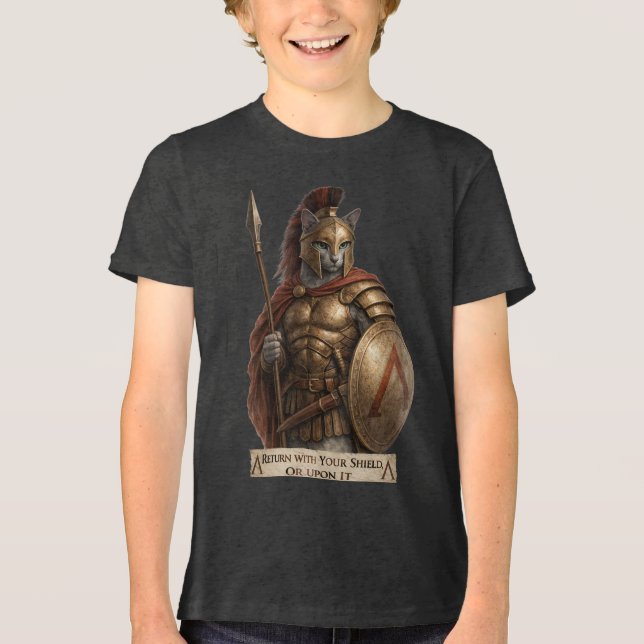 Russian Blue Spartan Cat Tri-Blend Shirt (Front)