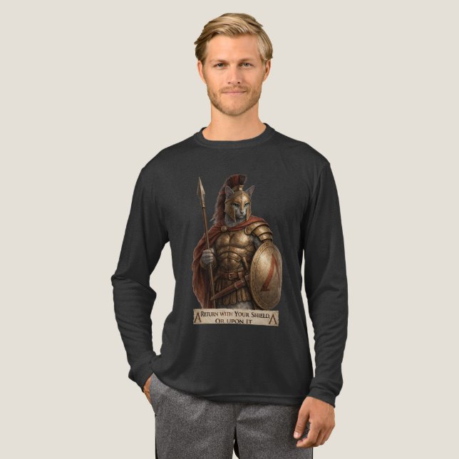 Russian Blue Spartan Cat Tri-Blend Shirt (Full Front)