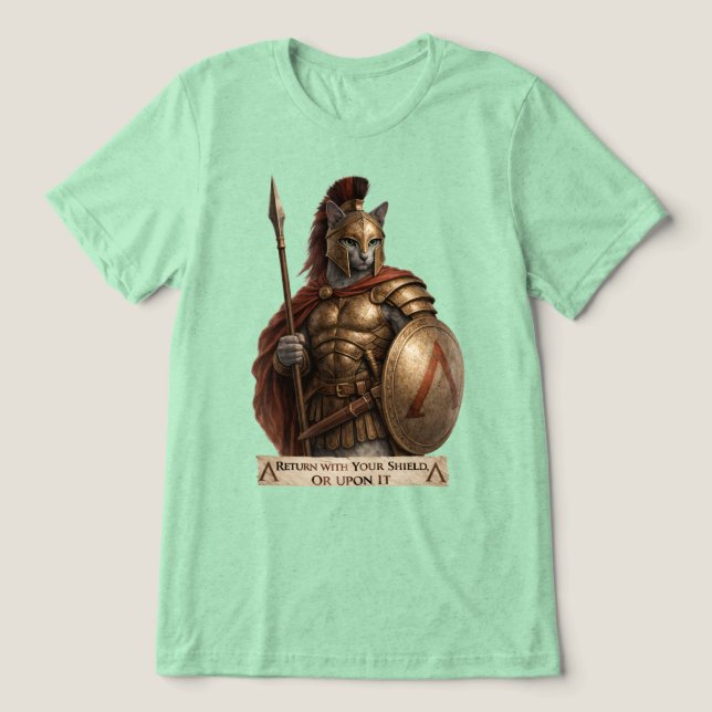 Russian Blue Spartan Cat Tri-Blend Shirt (Design Front)