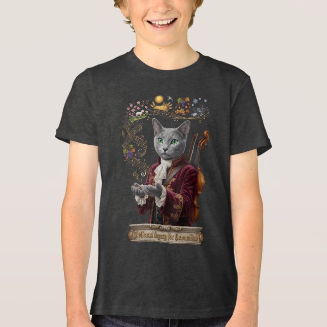 Russian Blue Vivaldi Cat: A Vibrant Legacy Tri-Blend Shirt (Front)