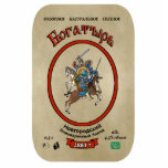 Russian Bogatyr Beer Cutout<br><div class="desc">A label from a bottle of mythical Russian Bogatyr beer; brewed in Novogorod since 1887. Add your own text. The label depicts a battle between a Russian bogatyr and an Asiatic warrior, both on horseback. Cyrillic (Russian) text reading "Богатырь"(Bogatyr) appears in red. Additional text at the top reads, "Otbornoe" (Select),...</div>