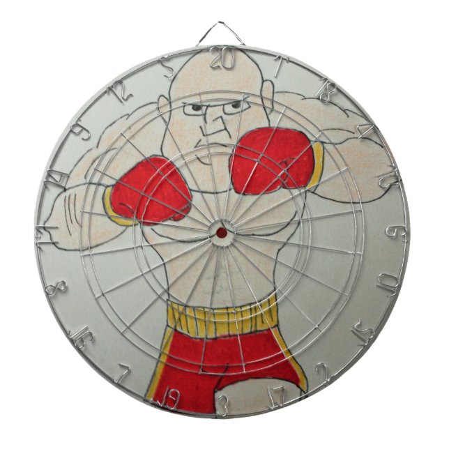 Russian Boxer Sketch Metal Cage Dartboard With Darts (Front)