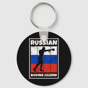 Russian Boxing Legend With Flag For Russia Boxer Keychain
