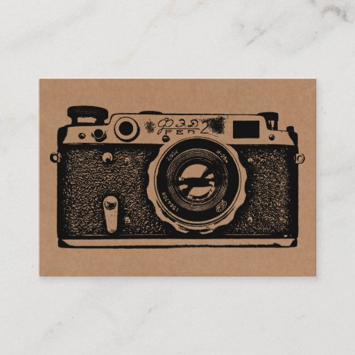 Customizable Russian Camera - Black on Cardboard Tex Business Card
