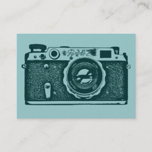 Russian Camera - Dark Green on Lt Blue Green Business Card