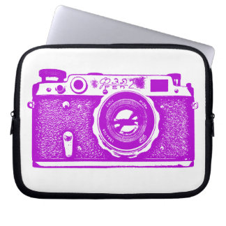Russian Camera - Purple on White Laptop Sleeve
