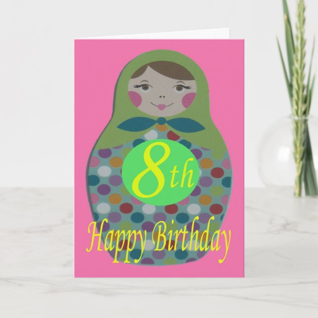 Russian Doll Happy 8th Birthday Card (Front)