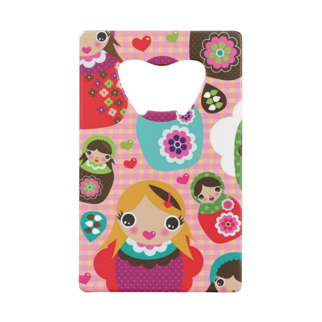 Russian doll illustration background credit card bottle opener (Front)