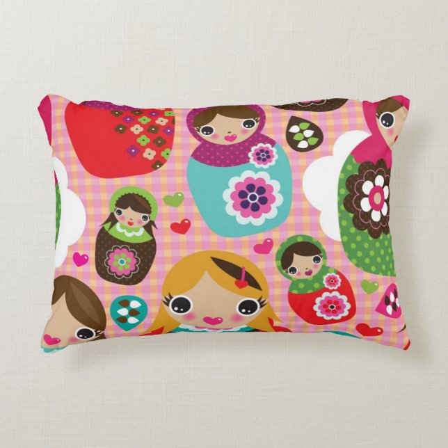 Russian doll illustration background decorative pillow (Front)