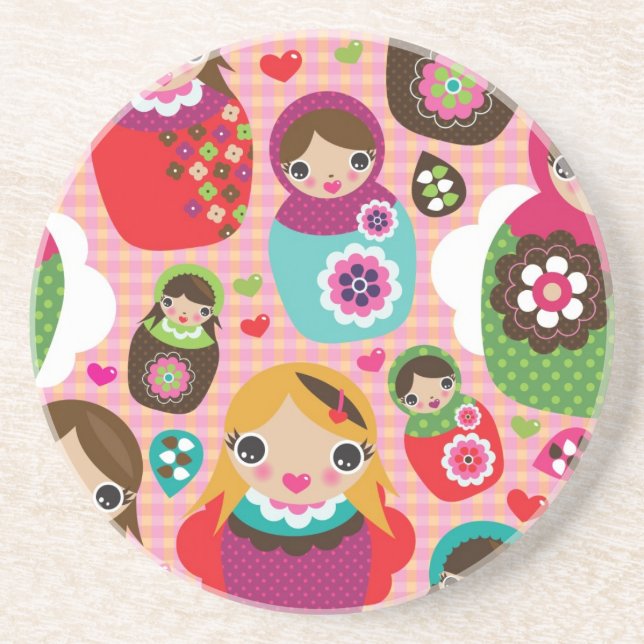 Russian doll illustration background sandstone coaster (Front)
