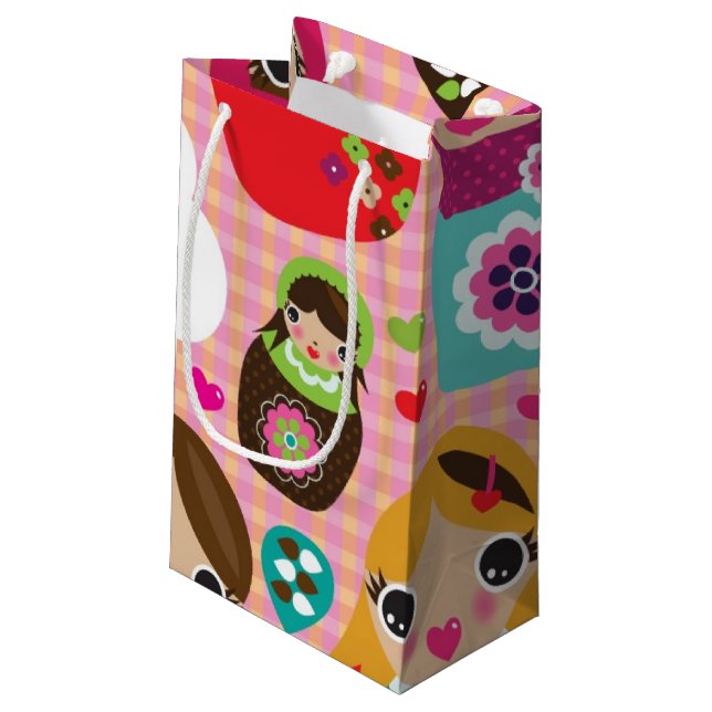 Russian doll illustration background small gift bag (Back Angled)