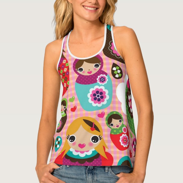 Russian doll illustration background tank top (Front)